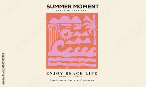 Summer moment. Palm and sun artwork. Call of the sea. Beach modern abstract art. Summer vibes artwork. Beach vibes graphic print design.
