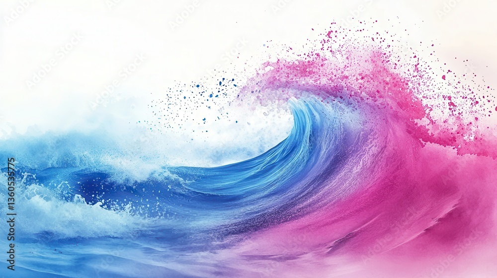 Fototapeta premium Abstract watercolor big wave, fresh and vibrant summer theme with fluid textures.