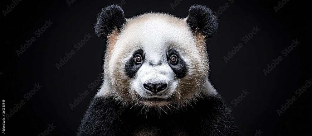 Fototapeta premium Close-up portrait of a giant panda against a black background.