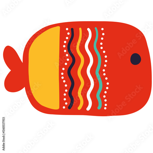 Boho simple linocut style tribal fish