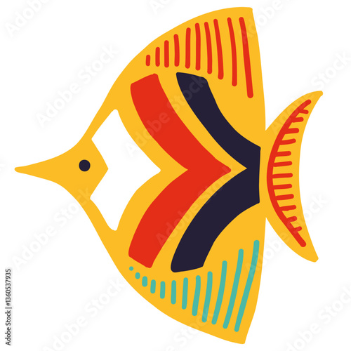 Boho simple linocut style tribal fish