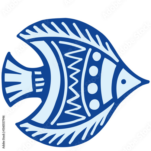 Boho simple linocut style tribal fish