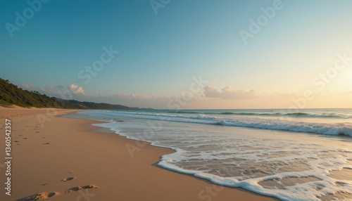 Wallpaper Mural Serene Ocean View at Sunrise with Gentle Waves and Footprints Torontodigital.ca