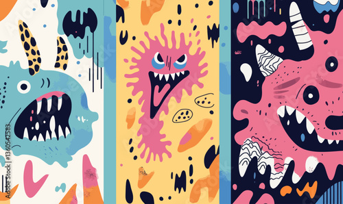 Colorful Abstract Monster Backgrounds in Minimalist Vector Style for Creative Designs