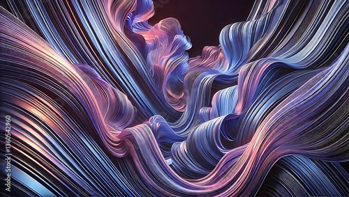 Dynamic and Vibrant Abstract Digital Artwork Featuring Flowing Ribbon-Like Structures in Pink, Purple, and Blue, Capturing a Fluid Symphony of neon waves moment, abstract fractal background