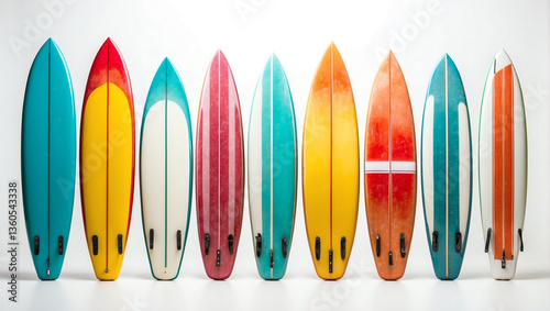 Colorful Surfboards Isolated on a White Background: Vibrant Beach Accessories