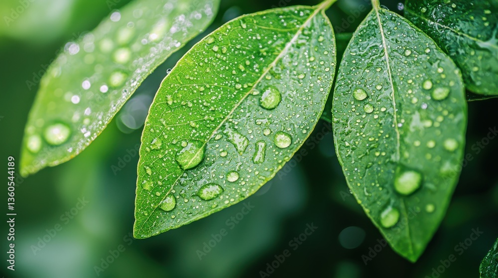 Close-up of dew on summer leaves with intricate natural detail. Close-up of dew on summer leaves with intricate natural detail.