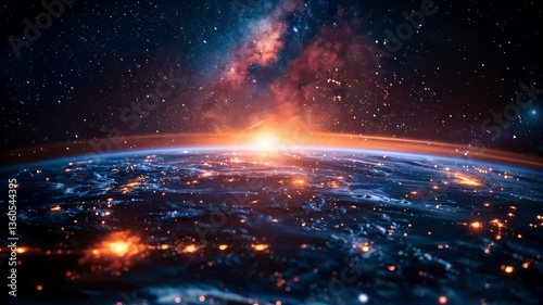 Earth At Night With Milky Way Galaxy