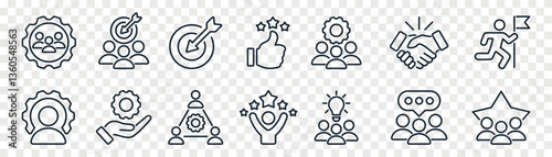 Teamwork icon set. Goal setting, team target, leadership, collaboration
