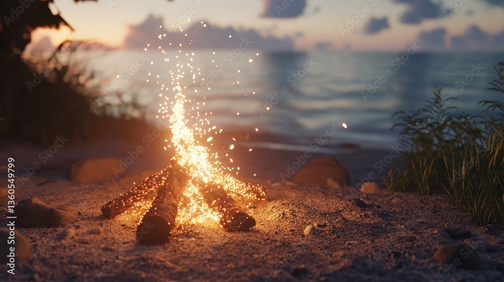 Fototapeta premium Beach bonfire at sunset