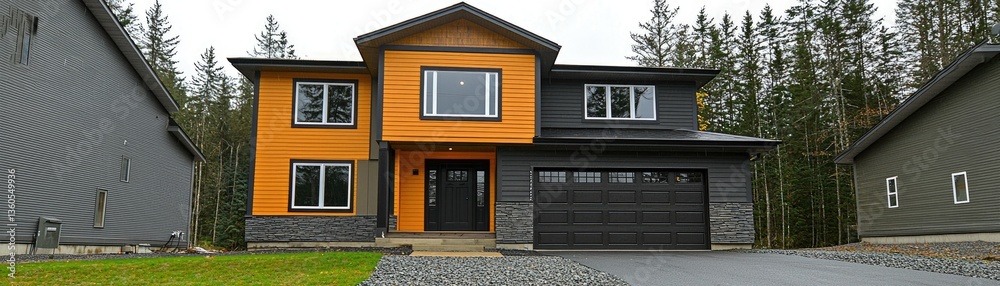 Modern new home design in the woods for real estate or architecture concepts Modern new home design in the woods for real estate or architecture concepts