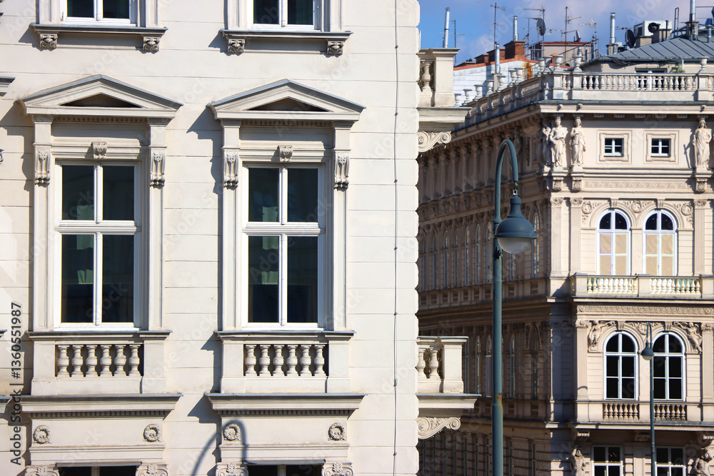 Beautiful classic architectural details on the streets of Vienna, Austria.