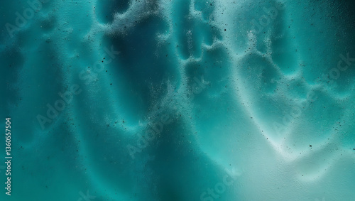 A mesmerizing, high-contrast teal gradient serves as the foundation of this abstract piece, with a deliberate, organic graininess that adds a layer of tactility to the overall aesthetic, evoking the i