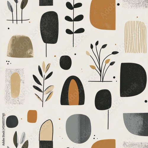 Explore Scandinavian-style pattern featuring hand-drawn geometric shapes in cozy neutral tones for modern decor ideas Generative AI