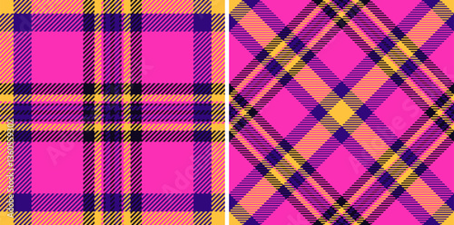 Vibrant pink, purple, and yellow plaid patterns.  Perfect for fashion, textile, or web design projects needing bold, energetic visuals.