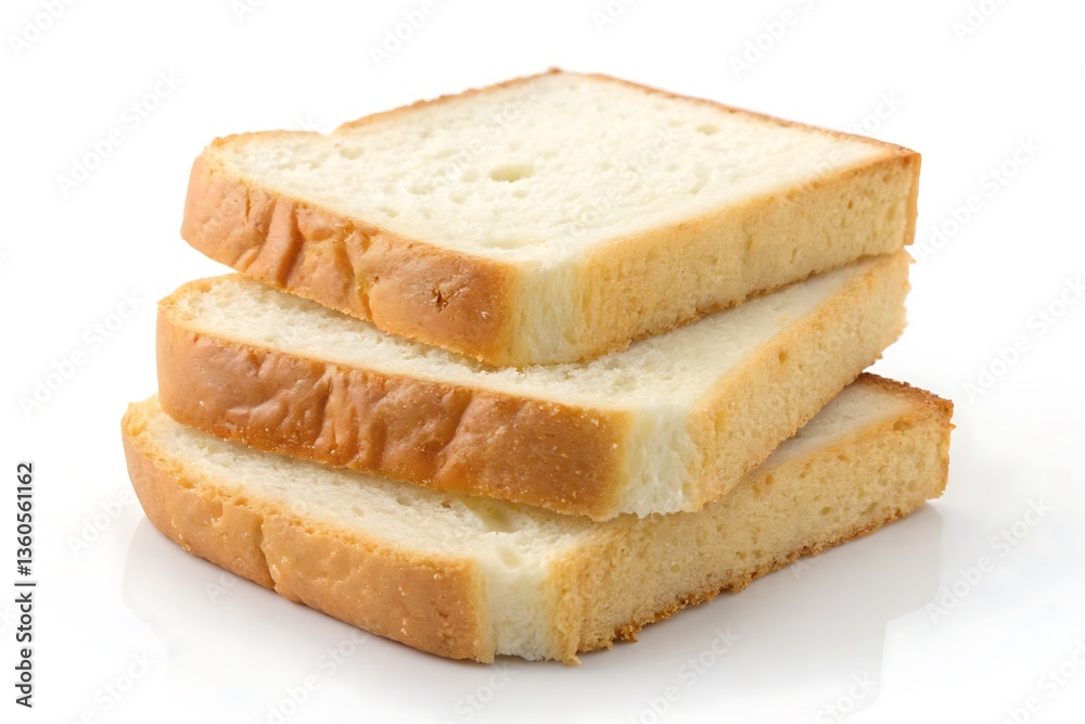 Three Slices of Delicious White Bread Stacked High on White Background Three Slices of Delicious White Bread Stacked High on White Background