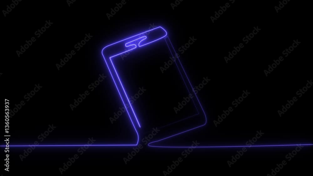 Neon line smart phone icon. glowing laser line smart phone icon. one line art smart phone icon.