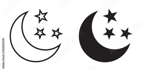 Crescent moon with stars icon. Night icon. Crescent moon icon.