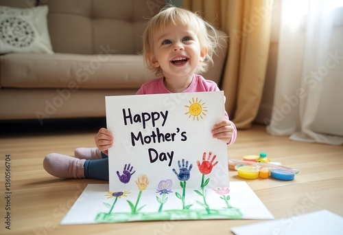 Toddler Holding a Handmade Mother's Day Card with Love