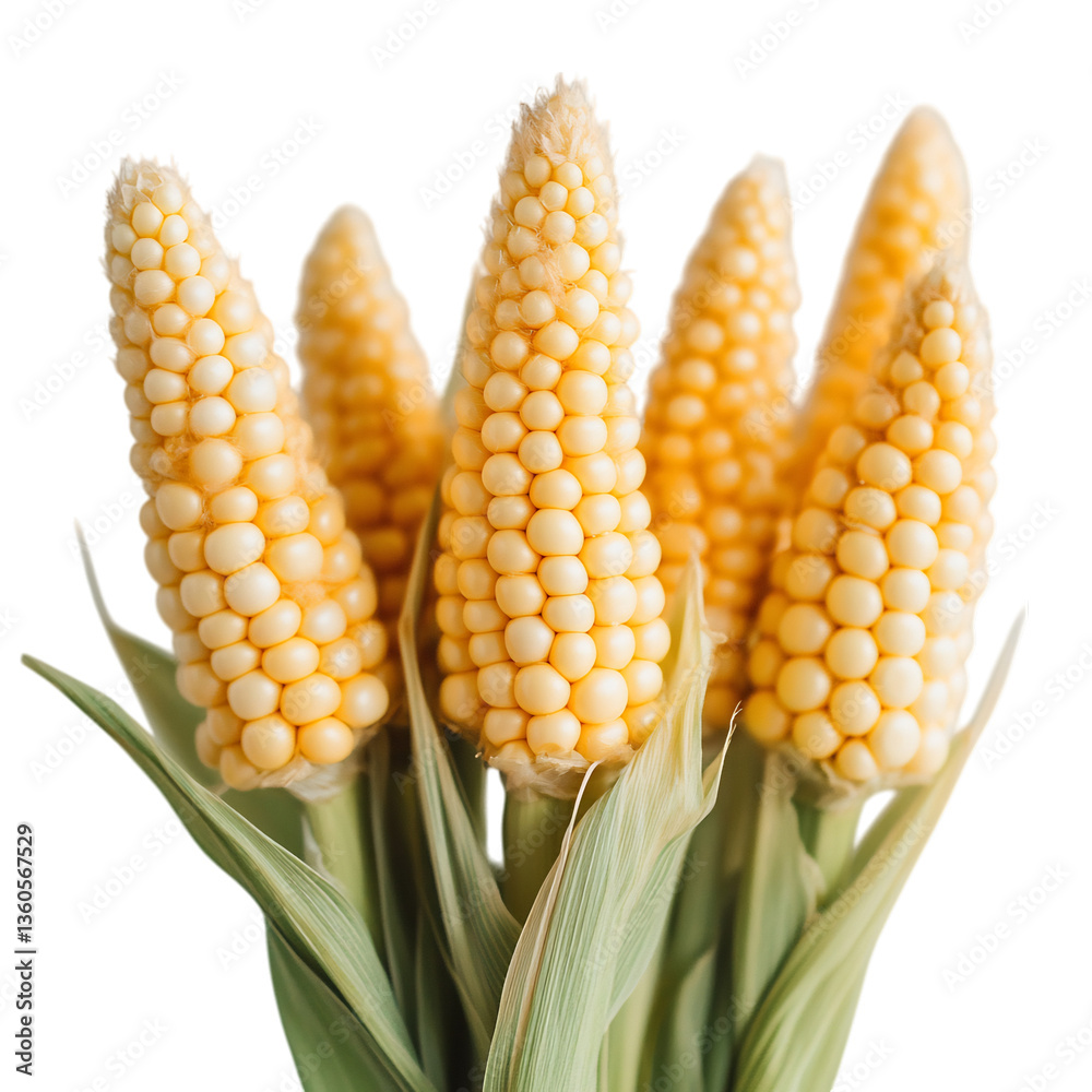 Obraz premium Close Up of Bright Yellow Sweet Corn Ears Isolated on Transparent Background