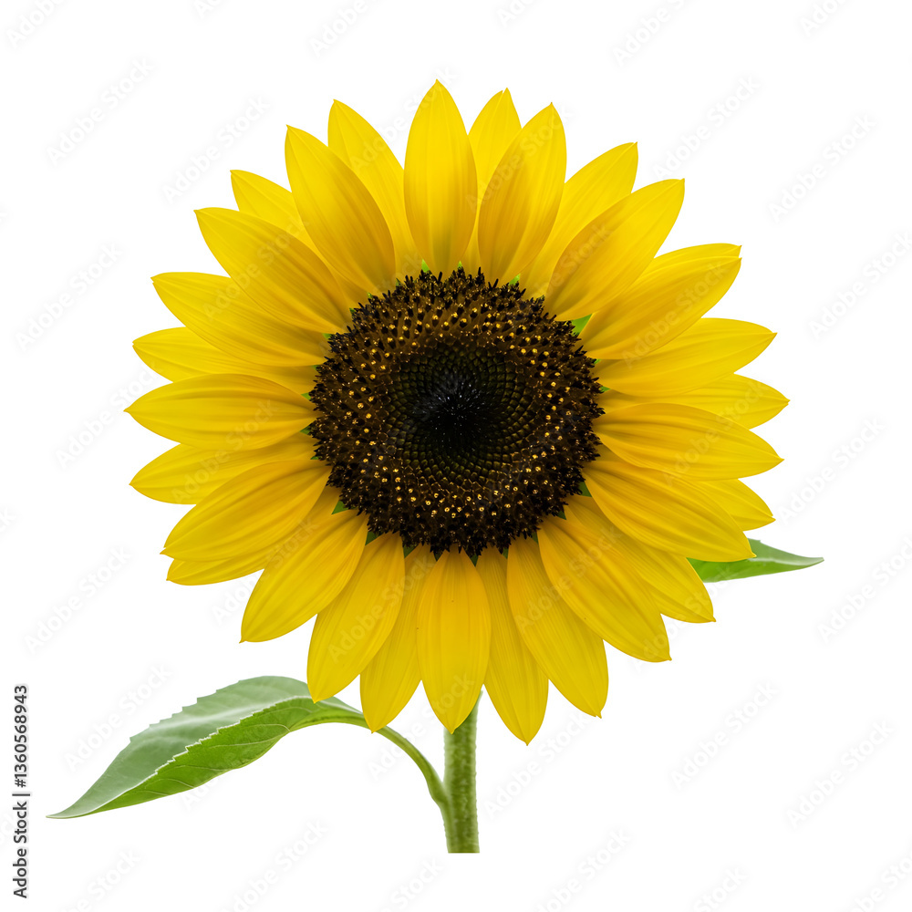 Fototapeta premium A vibrant yellow sunflower with a dark center on a transparent background.