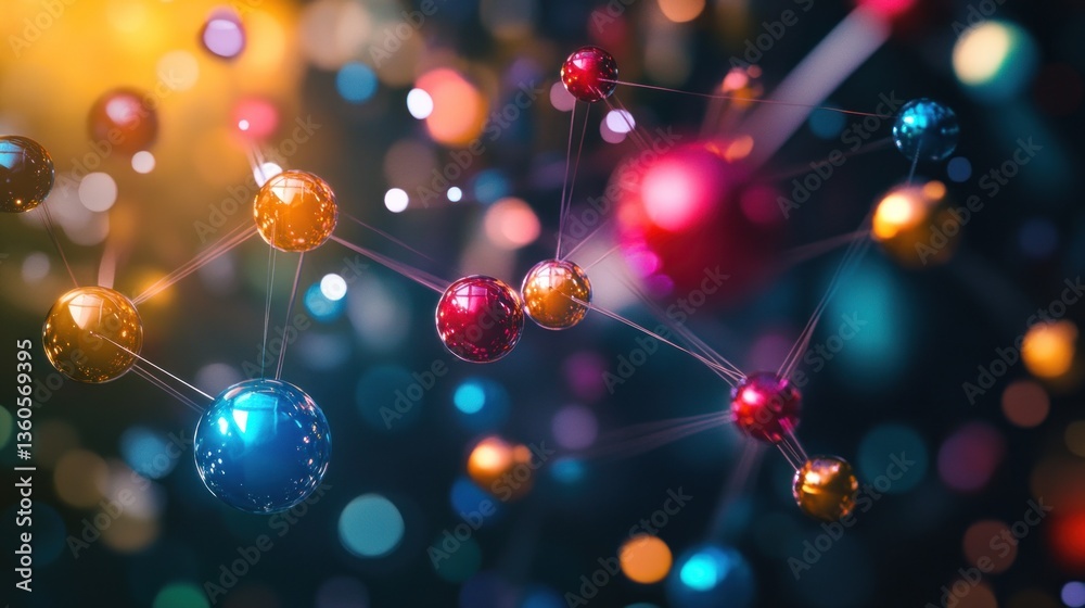 connection concept with color spheres connected by wires