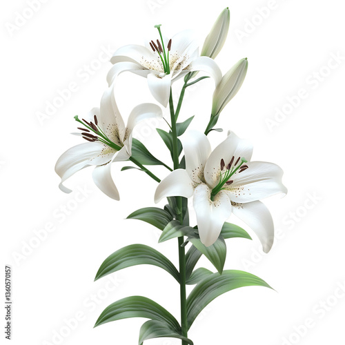 White Lily Flower 3D Model Isolated on Transparent Background