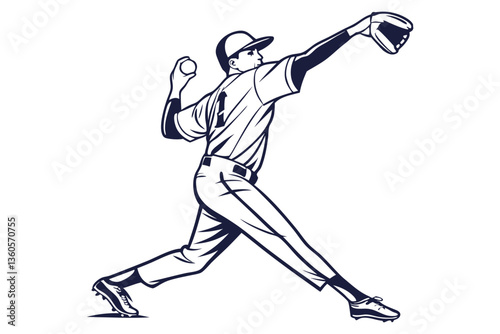 Baseball Pitcher Action Pose Arm Extended Vector Artwork