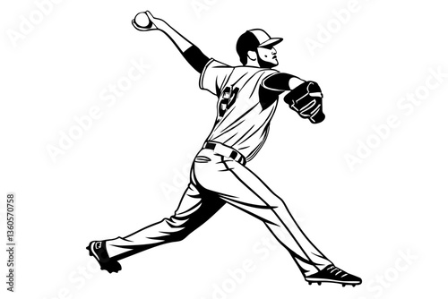 Baseball Pitcher Action Pose Arm Extended Vector Artwork
