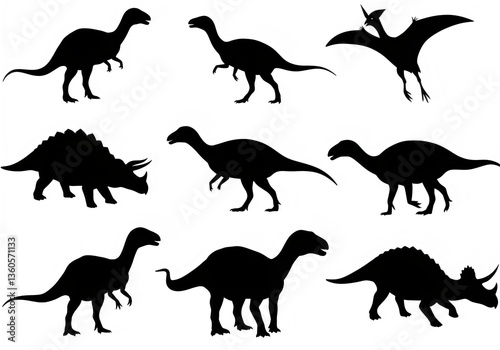 Fototapeta Naklejka Na Ścianę i Meble -  dinosaurs silhouettes isolated on white background