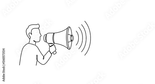 Person shouting into megaphone against a white background