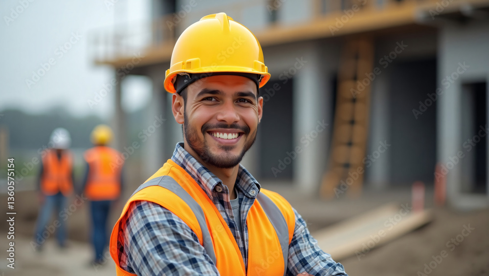 Happy Construction Engineer on Site with Crossed Arms Happy Construction Engineer on Site with Crossed Arms