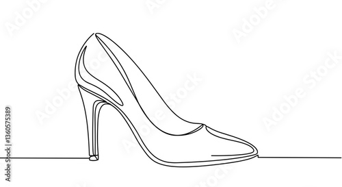 Elegant high heel shoe in minimalist line art style