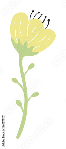 Cartoon tulip, bell flower hand drawn illustration. Scandinavian style flat design, isolated vector. Meadow blossom, bloom, wild floral, botanical element. Kids seasonal clip art, spring, summer print