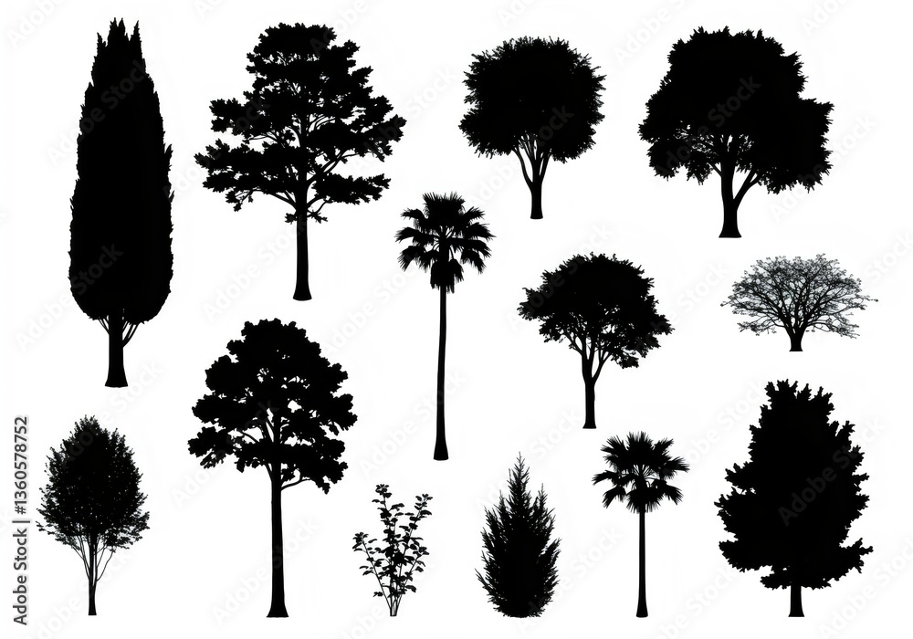 Fototapeta premium set of silhouettes of trees, plants isolated