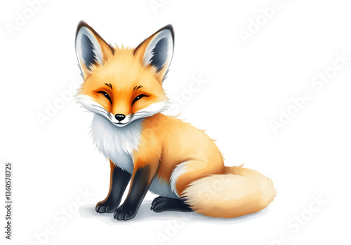 Cute little fox in watercolour technique. Vector illustration.