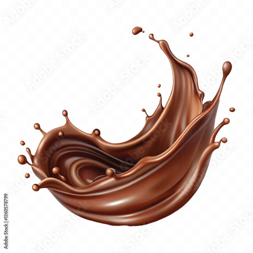 Realistic splash of chocolate juice or liquid chocolate in wave style isolated on white background 