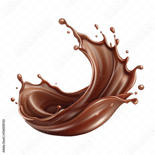 Realistic splash of chocolate juice or liquid chocolate in wave style isolated on white background 