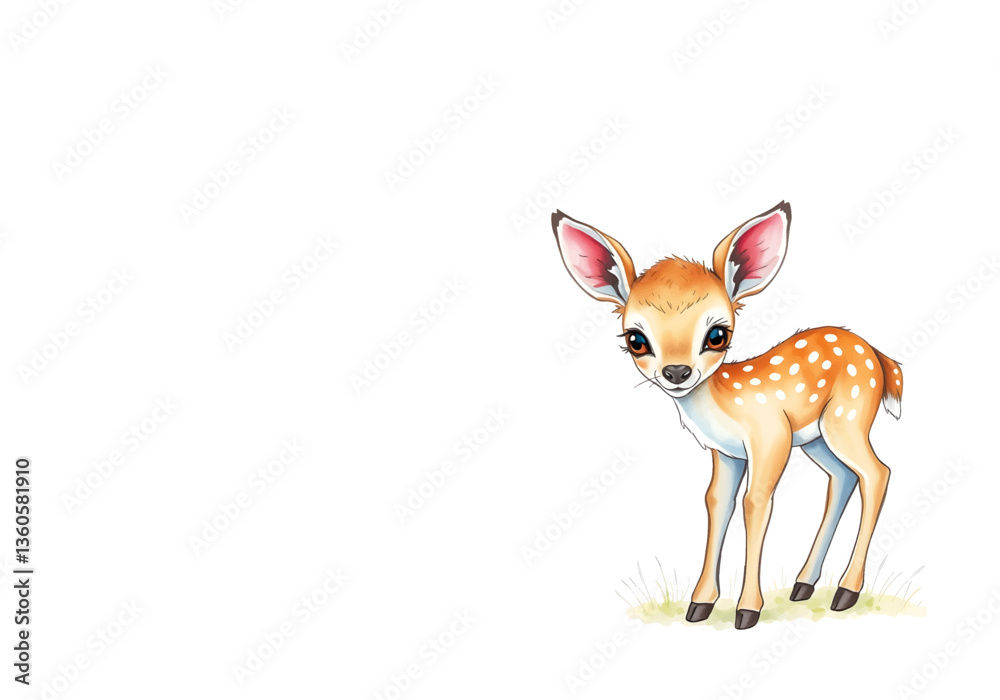 Obraz premium Cute little fawn in watercolour technique. Vector illustration.