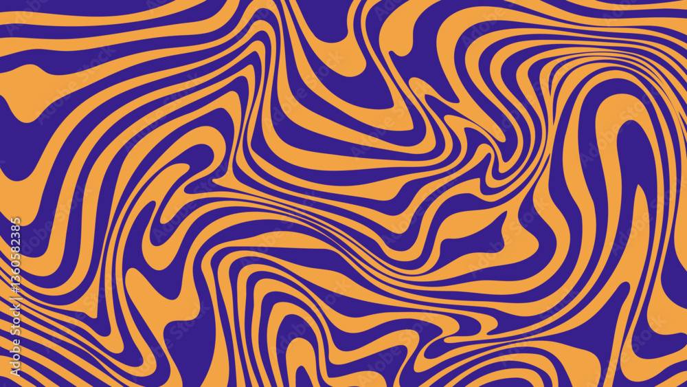 Abstract background pattern with colorful waves orange and purple colors. Vector illustration in psychedelic groovy trippy retro style 