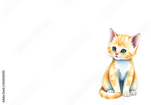 Cute little kitten in watercolour technique. Vector illustration.