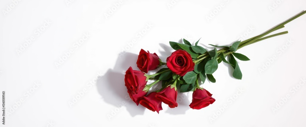Crimson rose bouquet shadow, stems angled, white canvas backdrop, beautiful, intense Crimson rose bouquet shadow, stems angled, white canvas backdrop, beautiful, intense