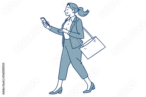 Smart Businesswoman with Smartphone in Hand Vector Illustration