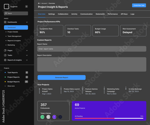 Project Management Dashboard Web App, Task Management Platform, Workflow Tracking System, Team Collaboration Tool, Productivity Monitoring App, Project Planning Interface, Work Progress Tracker