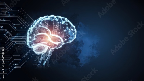 Brain's Digital Network: Illustrating the human brain, interconnected with digital circuits, creating an evocative image of technology, neural networks, and the future of artificial intelligence.