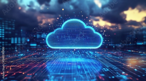A cloud computing technology concept illustrates the delivery of computing services over the internet, enabling flexible resources, scalable solutions, enhanced collaboration for.
