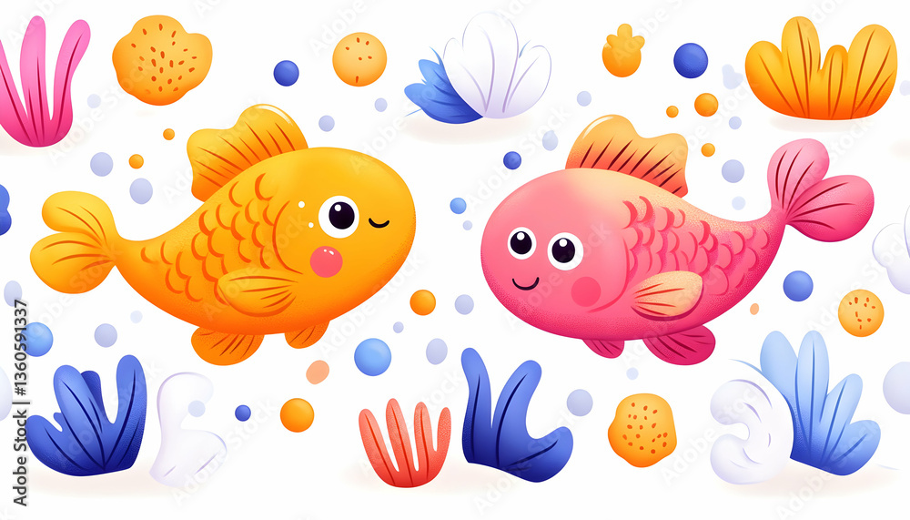 Fototapeta premium Playful Goldfish Swim Amidst Ocean Flora