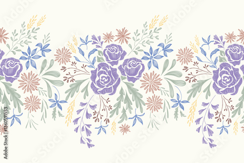 Minimal Floral pattern seamless paisley embroidery texture pink coneflower flower motifs. Vintage ikat style vector illustration design hand drawn .