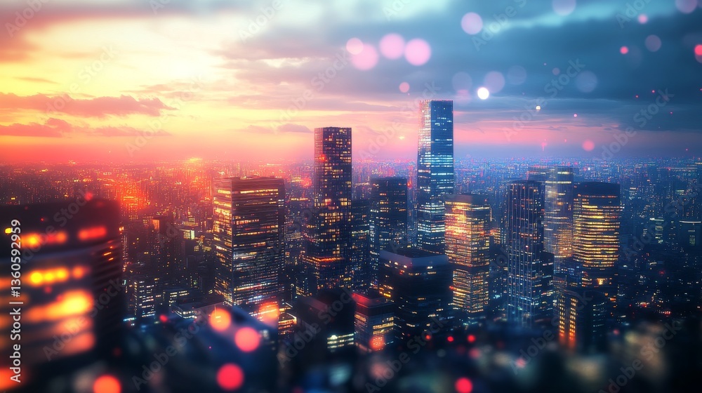 Fototapeta premium A portfolio review meeting highlights the growth potential of real estate investments, concentrating on long-term wealth creation and theme property growth, with dynamic overlay and a city skyline in