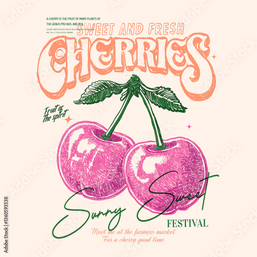 Cherry slogan typography text. women's fashion design for fruit print trend  t-shirt graphic.  summer t-shirt design, sweatshirt vector illustration,